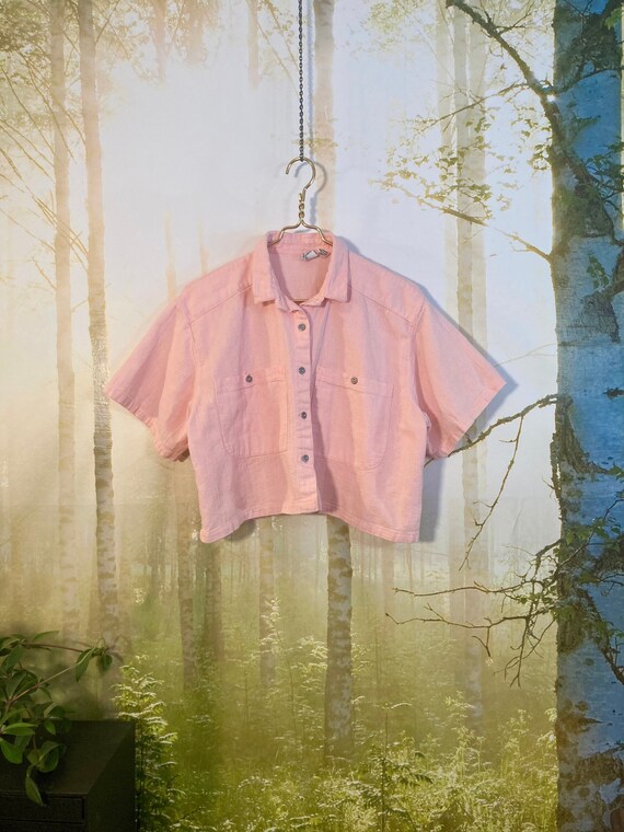 90's Sudden Impact Light Pink cropped boxy blouse… - image 1