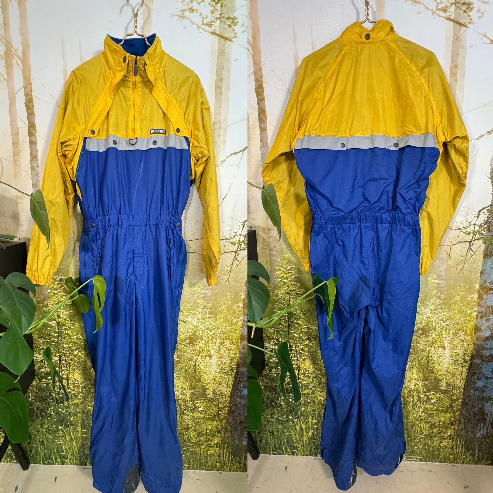 90's Descente Ski Snow Suit, Made in Japan, Yellow and Blue