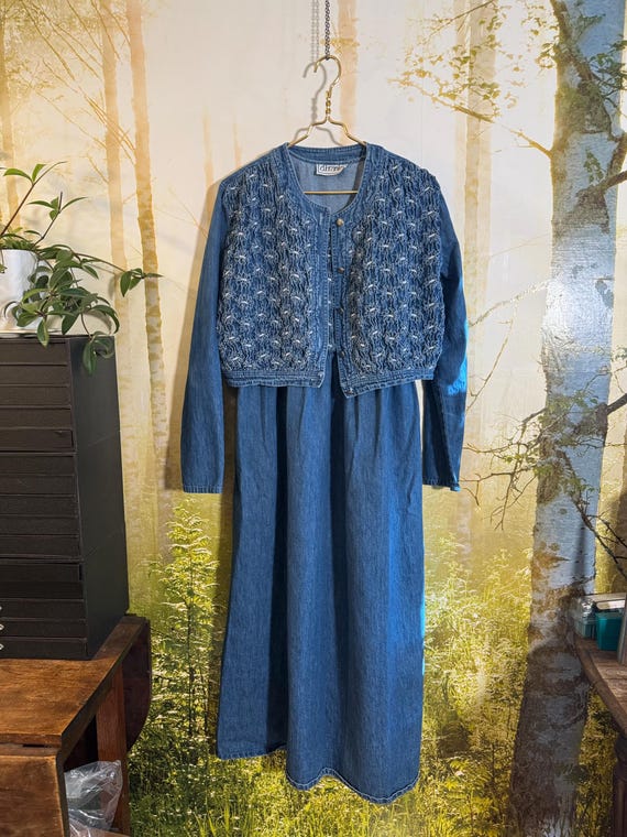 uncle frank denim dress Vintage D.frank & Jacket Set, Floral Stitching, 100% Cotton Shift dress Style:P22DR0870017001W 289 Dresses that looks like Machine wash cold with