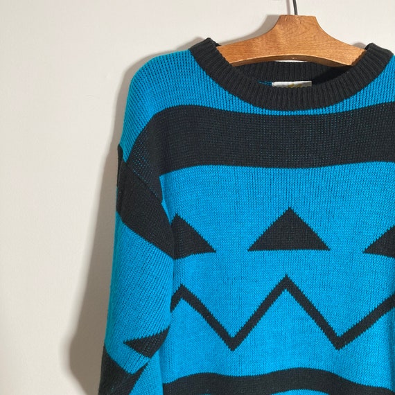 80's sweater dress by MAGNET, geometric blue and … - image 3