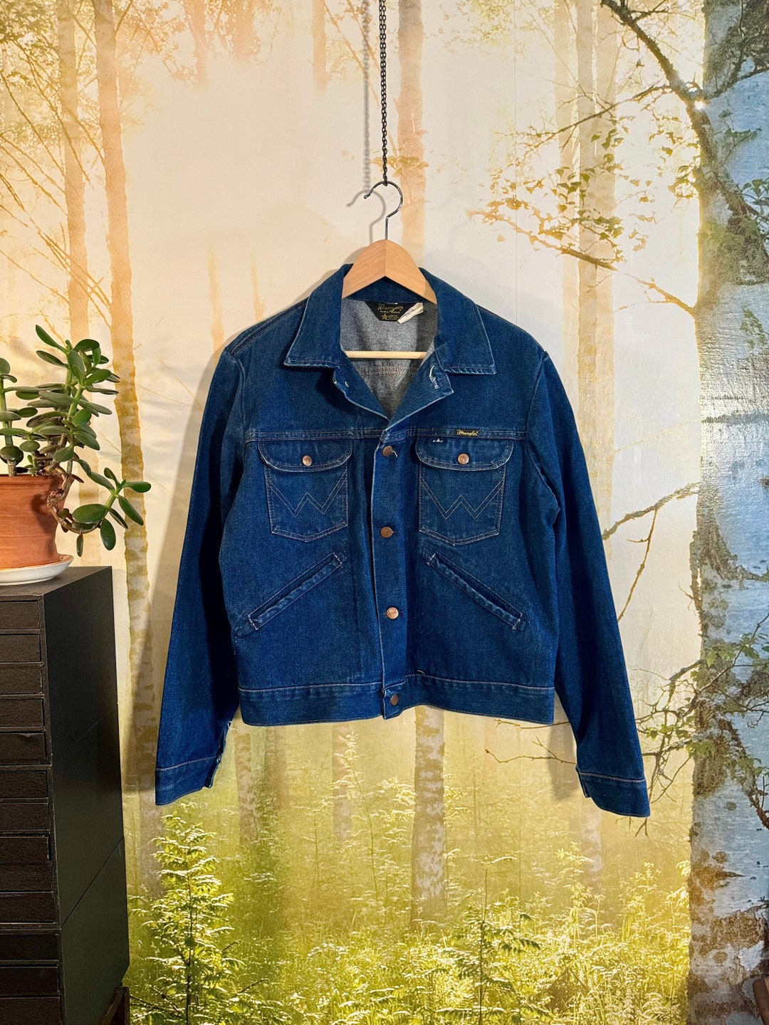 Chemise Wrangler Vintage Années 70 En Chambray Denim Bleu Taille L - Coupe Régulière, Occasion Très Bon état