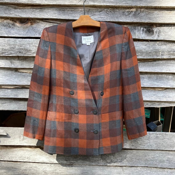 Plaid Blazer by Petite Sophisticates, rust/gray, Double Breasted, Sz 8