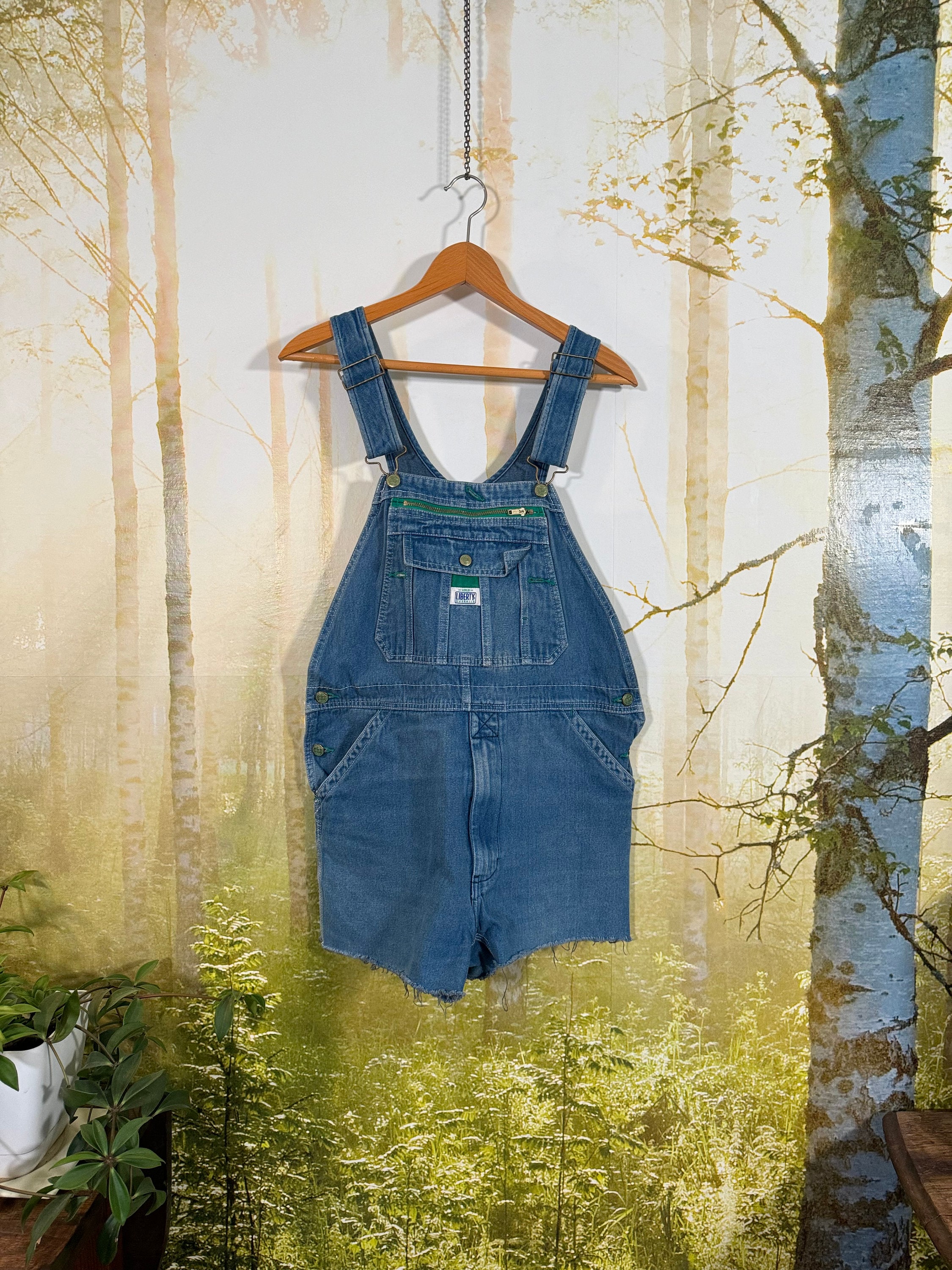 90's Liberty overall cut-offs, soft faded denim dungarees, summer bibs!