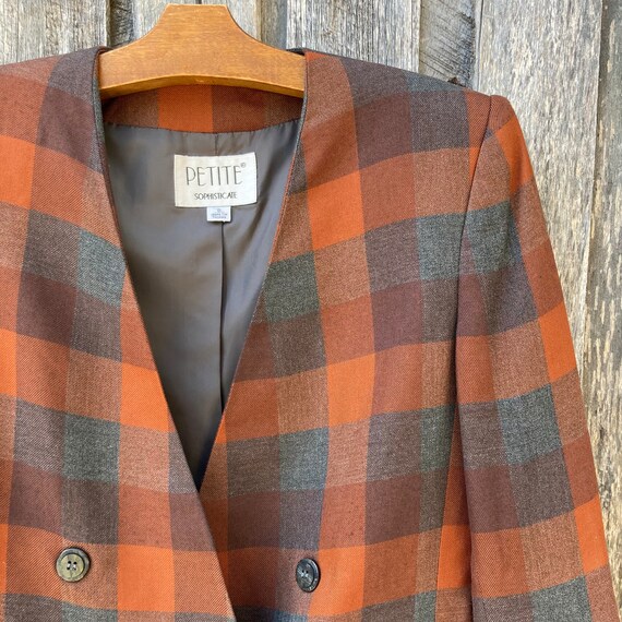 Plaid Blazer by Petite Sophisticates, rust/gray, Double Breasted, Sz 8