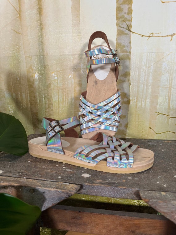 Sven Gladiator Sandals, Rainbow Metallic Sz 41, Swedish Weave
