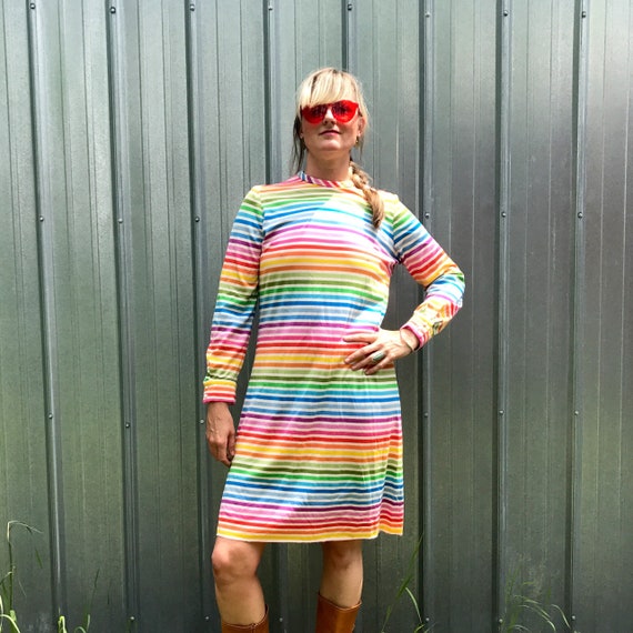 Vtg SUPER RARE 50's/60's/70's rainbow dress UNION