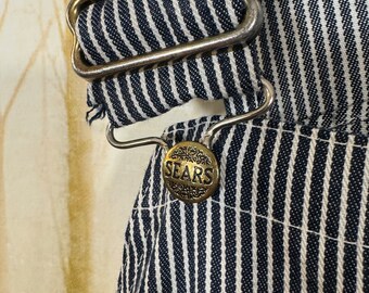 70's Sears Overalls With Tool Pouch, Hickory Striped