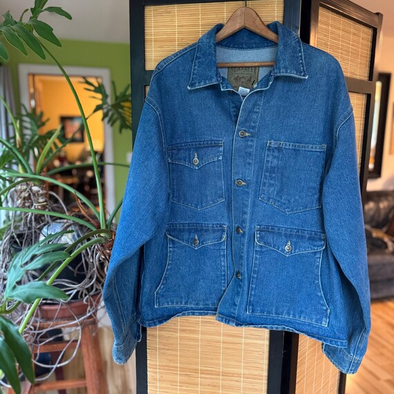 Vtg XL Schaefer Outfitter denim ranch/chore jacket, style 310,