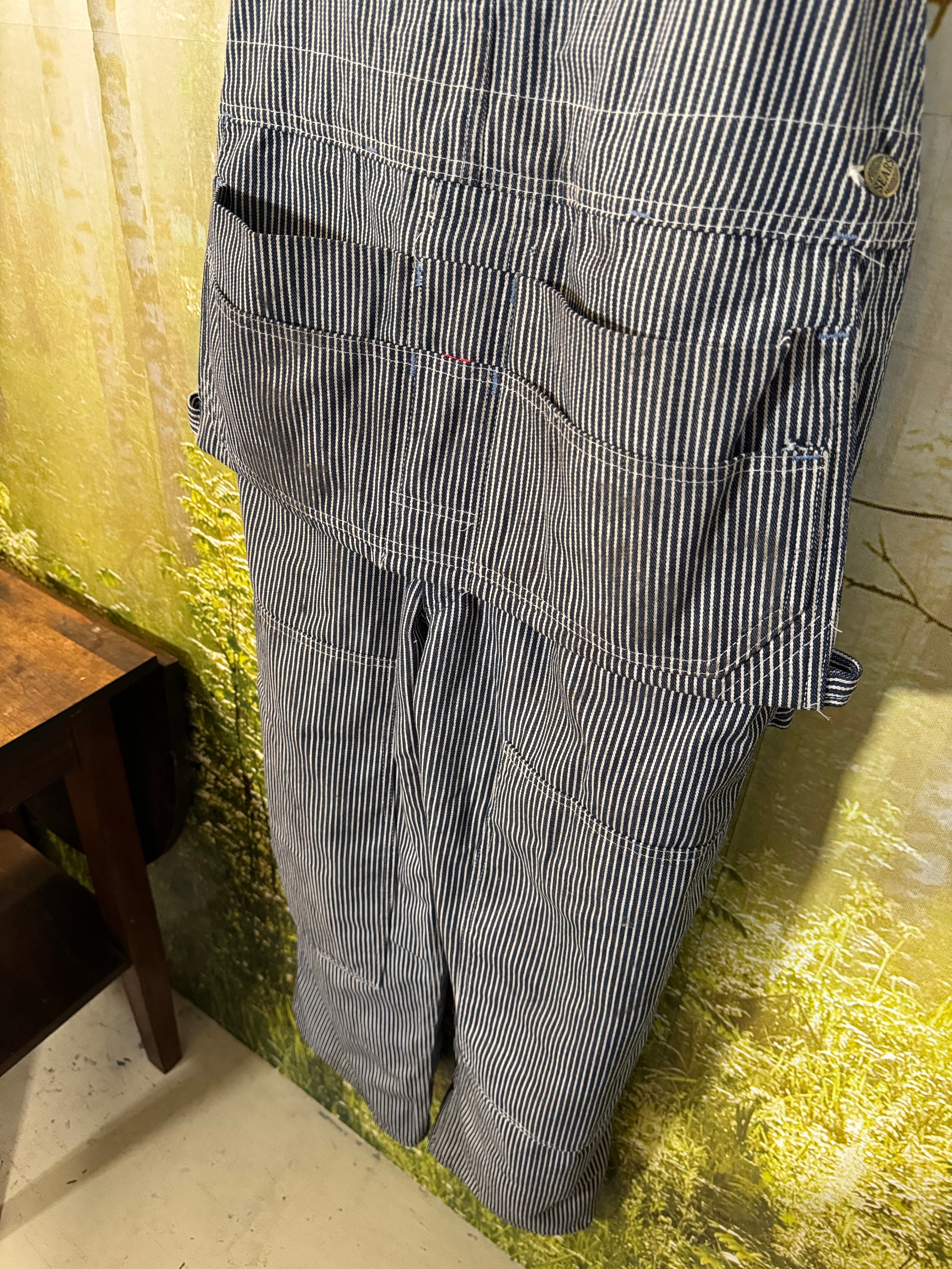 70's Sears Overalls With Tool Pouch, Hickory Striped 70's Sears Overalls With Tool Pouch, Hickory Striped