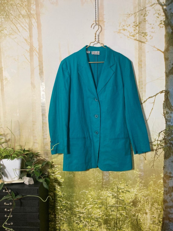 90's Rafaella XLong turquoise linen blazer, Mint!