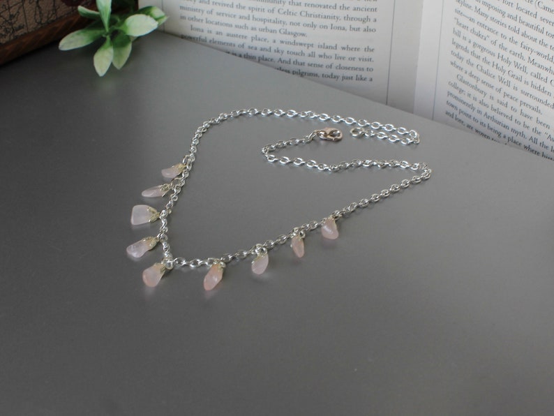 Bohemian Style Rose Quartz Necklace Hipster Style Gemstone Necklace Gypsy Style Crystal for Love