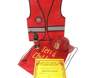 Fireman Dress-up Role Play Vest Helmet Extinguisher Certificate Tote