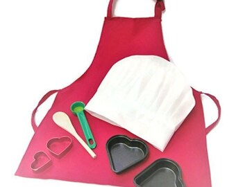 Valentine's Day Baking Set For Kids Apron Chef Hat Heart Cutters