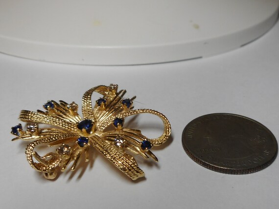 14k Pendant Diamond Sapphire Brooch Pin Pendant - image 7