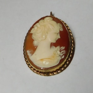 Pendant Brooch Pin Gold Tone Handmade Carved Helmet Shell