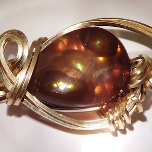 Pendant Yellow Tone Handmade Colorful Fire Agate