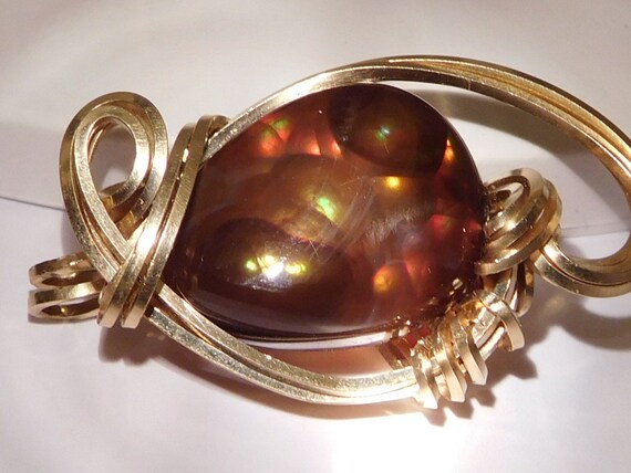 Pendant Yellow Tone Handmade Colorful Fire Agate