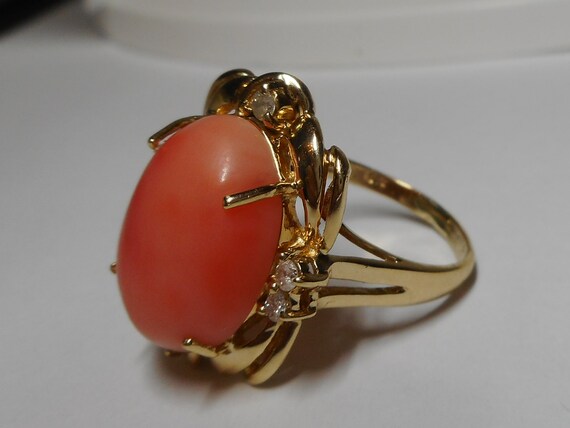 Ring 14k Natural Un-dyed Angel-Skin Pink Coral Di… - image 3