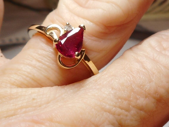 Ruby Gemstone Diamond Ring Size 7 - image 3