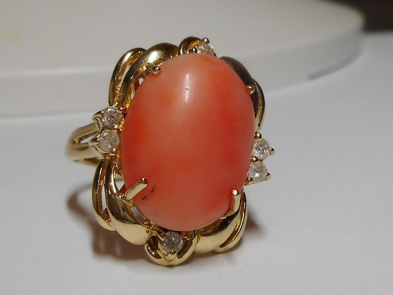 Ring 14k Natural Un-dyed Angel-Skin Pink Coral Di… - image 1