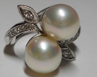 Cultured Pearl Diamond 14k Ring