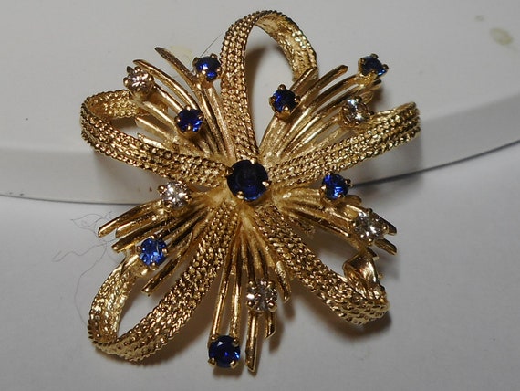 14k Pendant Diamond Sapphire Brooch Pin Pendant - image 1