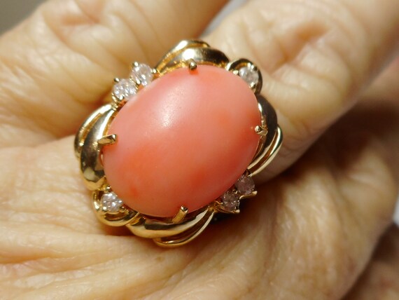 Ring 14k Natural Un-dyed Angel-Skin Pink Coral Di… - image 8