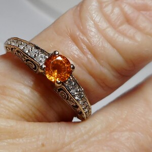 Ring 14K Orange Mandarin Spessartite Garnet Diamond White Gold Size 8 1/8