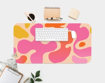 Purple Leaves Pink Kawaii Pink Tropical Mural Desk Mat Cute Extra Large Gaming Mouse Pad Girly Pad Extended Wide Aesthetic Desk Pad