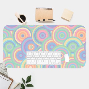 Sunset Circles Desk Mat, Aesthetic Desk Accessory, Cute Workspace, Rainbow Workspace, Vintage Desk, Boho Chic, Cute Desk Topper, Desk Pad