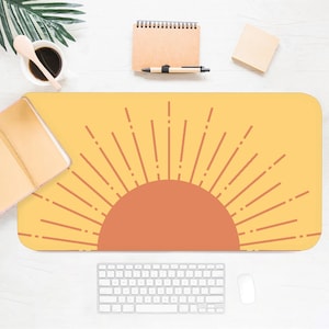 Modern Sun Desk Mat, Desk Accessory, Cute Workspace, Trendy Workspace, Trendy Desk, Boho Desk, Cool Desk, Pretty Desk Pad, Sunset Art, Mod