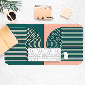 Tapete de escritorio bohemio, bicolor verde y melocotón, espacio de trabajo