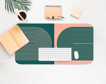 Boho Desk Mat, Two-Toned Green & Peach, Workspace