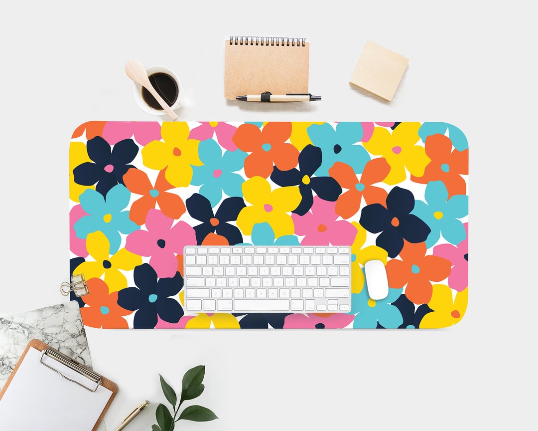 Bold Floral Print Desk Mat, Boho Desk, Cute Workspace, Trendy Workspace