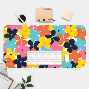 Bold Floral Print Desk Mat, Boho Desk, Cute Workspace, Trendy Workspace, Trendy Desk, Boho Desk, Cute Desk Topper, Pretty Desk Pad