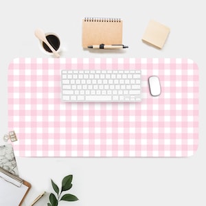 Pink Gingham Print Desk Mat, Aesthetic Desk Accessory, Cute Workspace, Trendy Workspace, Girl Desk, Boho Chic, Cute Desk Topper, Desk Pad