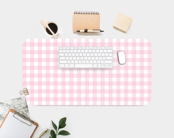 Pink Gingham Print Desk Mat, Aesthetic Desk Accessory, Cute Workspace, Trendy Workspace, Girl Desk, Boho Chic, Cute Desk Topper, Desk Pad