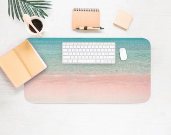 Pink Sand Beach Desk Mat: Fade-Proof Beachy Workspace Accessory