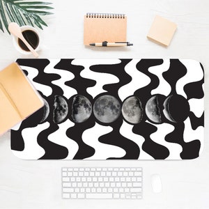 Moon Phases Wavy Desk Mat: Boho Desk Accessory