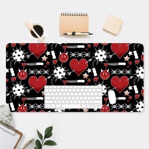 Tattoo Flash Pattern Desk Mat, Desk Accessory, Cute Workspace, Gamer, Trendy, Edgy, Goth Girl, Cute Desk Topper, Desk Pad, Tattoo Art, Goth