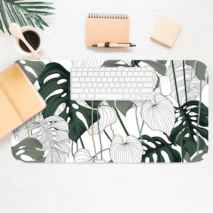 Monstera Graphic Desk Mat, Tropical Desk Accessory, Cute Workspace, Trendy Workspace, Trendy, Boho Desk, Cute Desk Topper, Pretty Desk Pad