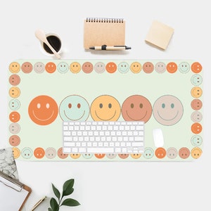Smiley Faces Desk Mat, Retro 60s Workspace Accessory Retros