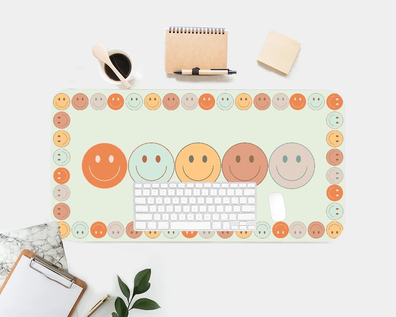 Smiley Faces Desk Mat, Retro 60s Workspace Accessory Retros