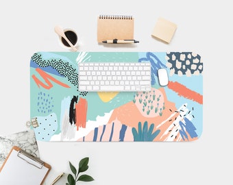 Abstract Collage Graphics Desk Mat, Modern Workspace Accessory