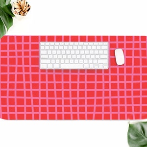 Red Grid Pattern Desk Mat, Desk Accessory, Cute Workspace, Trendy Workspace, Abstract Art, Trendy Pattern, Cute Desk Topper, Desk Pad