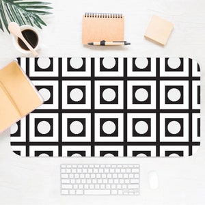 Square Pattern Desk Mat, Aesthetic Desk Accessory, Cute Workspace, Trendy Workspace, Boho Desk, Boho Chic, Cute Desk Topper, Desk Pad, Retro