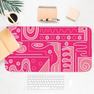 Line Doodle Print Desk Mat, Abstract Art, Desk Accessory, Cool Workspace, Boho, Cute Desk Topper, Desk Pad, Line Art, Desk Topper, Cute Desk