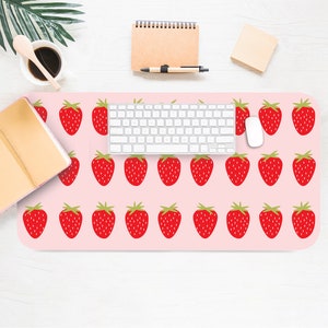 Strawberries Pattern Desk Mat, Desk Accessory, Cute Workspace, Y2K, Workspace, Trendy Pattern, Cute Desk Topper, Desk Pad