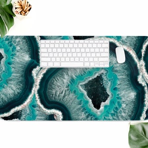 Green Geode Print Desk Mat: Boho Workspace Accessory