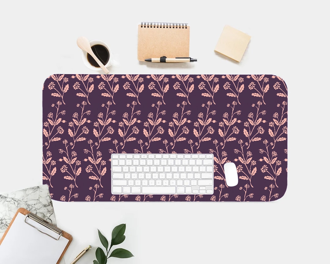 Vintage Floral Pattern Desk Mat, Washable Fabric, Non-slip Rubber Base ...